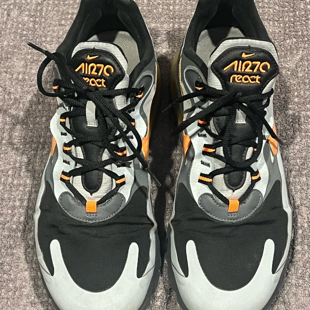 Nike Air 270 React React Black and Orange Athletic Shoes